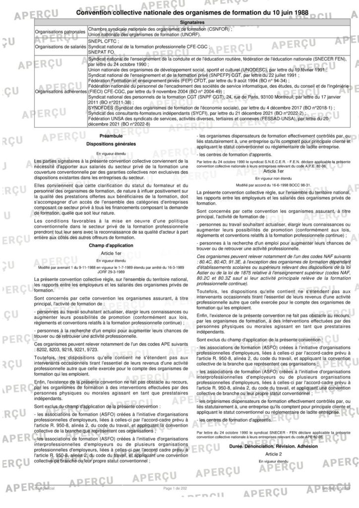 Convention collective formateur